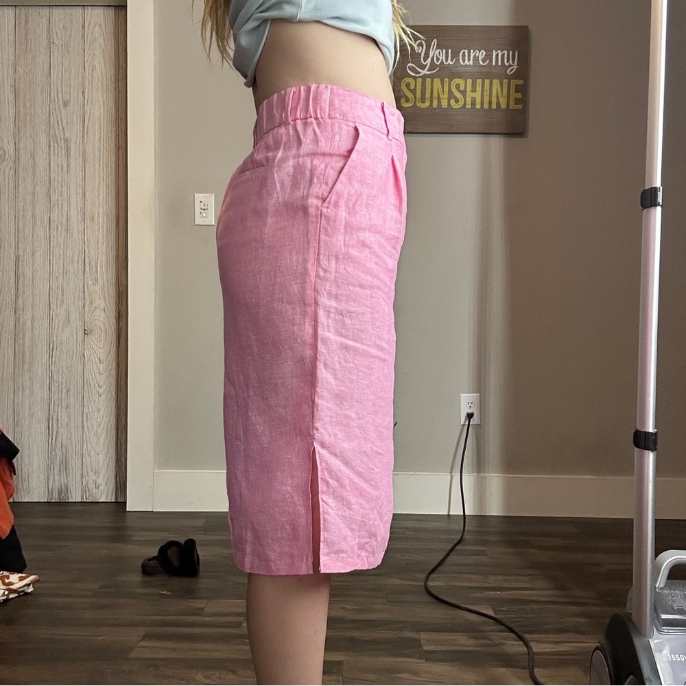 Talbots 100% Linen Pink Midi Skirt with Slit - Picture 3 of 16